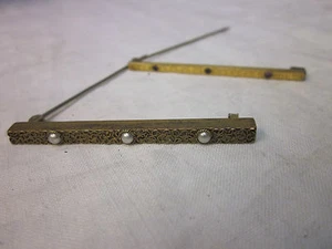 2 alfileres de vestir antiguos victorianos de placa de oro con piedras - Imagen 1 de 4