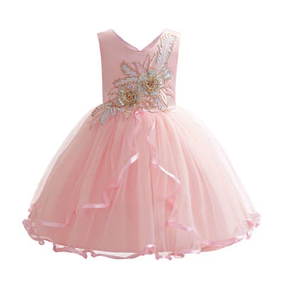 Princess Tulle Dress Kids Flower Girls Bridesmaid Christmas Wedding Party Gown - Image 1 of 4