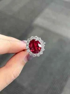 4.00Ct Oval Cut Natural Ruby Diamond Engagement Ring 14K White Gold Size All - Picture 1 of 5