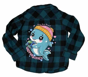 GuzFurbished SHADOW THE DOLPHIN Teal Flannel Shirt Size Youth XL / Adult S - Picture 1 of 4