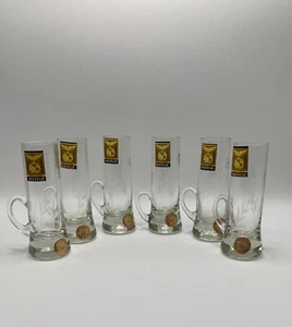 Vintage 6er Set Pasabahce kristallgeätzte herzliche Schnappgläser mit Griffen - Bild 1 von 8