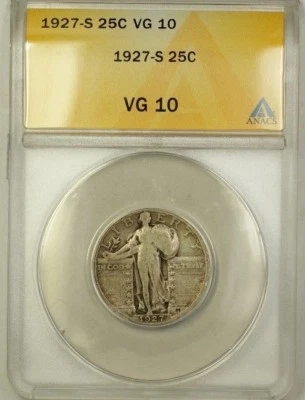 1927-S Standing Liberty Silver Quarter 25c Coin ANACS VG-10 (B) - Image 1 of 2