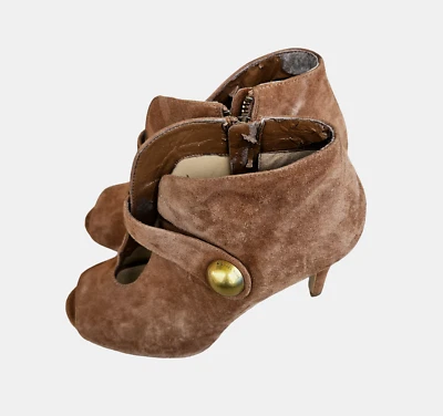 Michael Kors Agnes Cuero Peep Toe Botín Tacones de aguja Mujer 7M Marrón Gamuza Foto 1 de 4