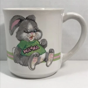 Vintage 1982 Wallace Berrie Animal Talk Serie Hase Kaninchen Tasse Japan 3,5" selten - Bild 1 von 11