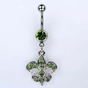 FLEUR DE LIS hängender Bauchnabelring GRÜN New Orleans Lilien-Nabelschmuck (B33) - Bild 1 von 1
