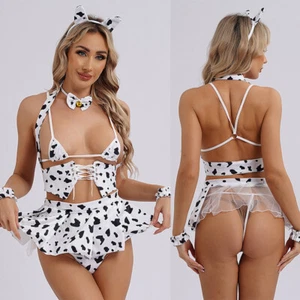 Traje de mujer conjunto de 7 piezas conjunto superior disfraces de vaca leche bikini fiesta gargantilla puños - Imagen 1 de 22