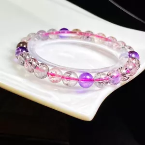 7.2mm Natural Brazil Super Seven 7 Melody Amethyst Crystal Round Beads Bracelet - Picture 1 of 6
