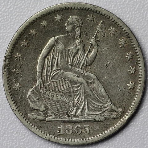 1865-S 50c Seated Liberty Half Dollar - AU Details Damaged Cover