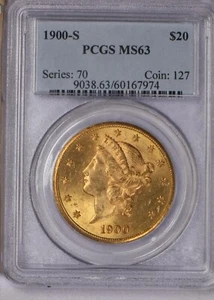 1900-S Gold Liberty Head $20 PCGS MS63. P.Q. Choice. - Picture 1 of 2