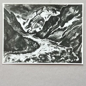 5x7 BxW Photo of LISTED ARTIST PAINTING R Melnicoe EXPRESSIONIST RIVER MOUNTAINS - Picture 1 of 10