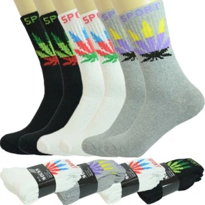 Sport Leaf Men Cushioned Athletic Crew Cotton Socks Casual Mid Calf Size 10-13 - Picture 1 of 7