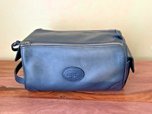 Fossil Soft Leather Travel Toiletry Bag Black Double - Picture 1 of 12