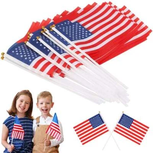 50Pcs Hand Held Small Mini Flag USA US Flag American Flag Stick Flag round Top - Picture 1 of 12