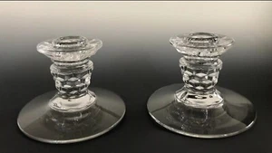 Pair Fostoria American Elegant Depression Glass Crystal Clear Candle Holders 3” - Picture 1 of 6