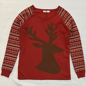 Meaneor Sweater Red Brown Christmas Deer Holiday Festive Women’s Medium - Picture 1 of 11
