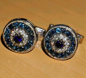 Gemelos de plata de ley 925 maciza con piedras preciosas de topacio azul y zafiro para hombre CF36 - Imagen 1 de 5