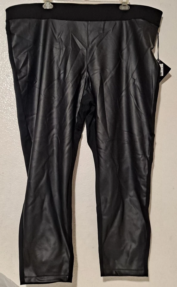 Women's Plus Size Mid-rise Faux Leather Ponte Leggings Ava & Viv Black 4x