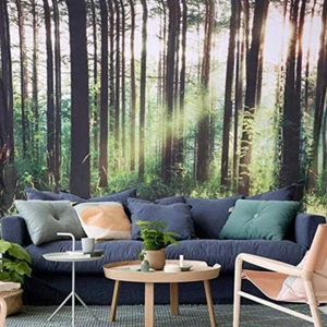 Forest Tapestry Nature Landscape Green Tapestry Wall Hanging Morning Sunshine th - Picture 1 of 7