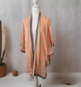 National Womens Plus One Size Open Front Cardigan Peach with Gray Trim NWT - Picture 1 of 5