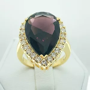 R1749 Women Fashion Jewelry Yellow Gold Plated Engagement Amethyst Cocktail Ring - Picture 1 of 4