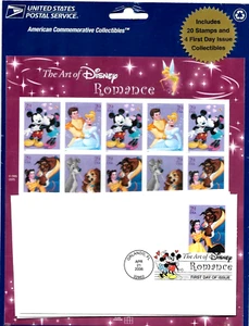 THE ART OF DISNEY ROMANCE US #4025-4028 - 39c STAMP SHEET +4 DCP 1ST DAY COVERS - Picture 1 of 6