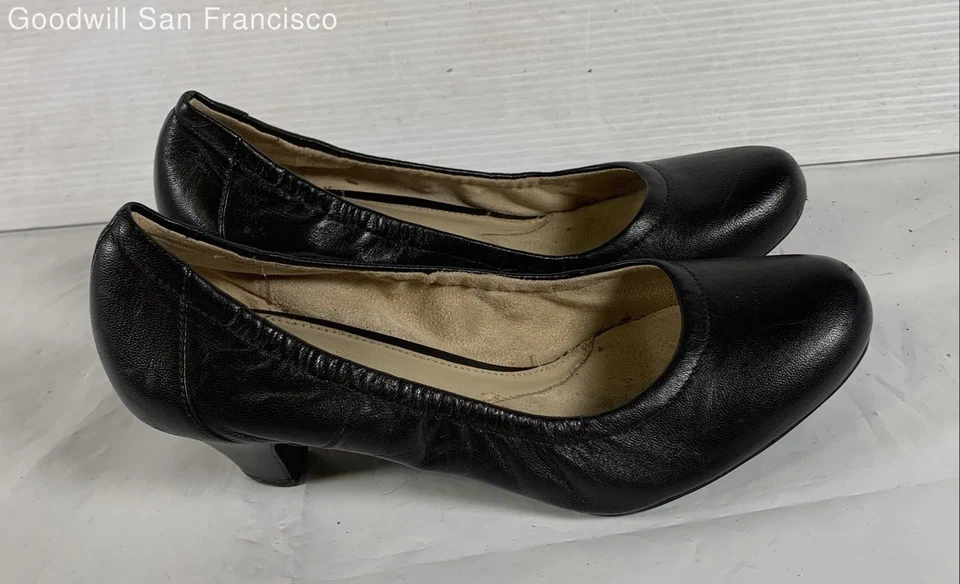 Naturalizer N5 Comfort Black Leather Round Toe Block Pump Womens Heels Size 6M - Image 1 of 4