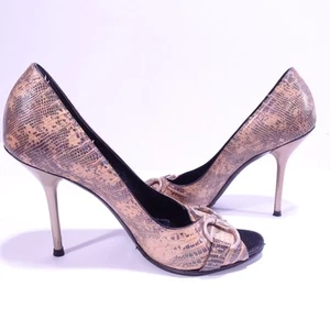 Zapatos de tacón alto GUCCI para mujer imitación cuero cocodrilo mordida de caballo dorado 7 - Imagen 1 de 14