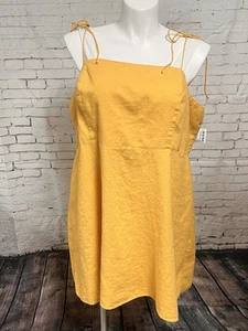 Old Navy Plus Size 3X Yellow Linen Blend Babydoll Tank Dress Shirt Pockets New - Picture 1 of 16