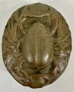 F Walrath Scarab Beetle Pottery Paperweight Arts & Crafts Glaze Brownish W Green - Picture 1 of 15
