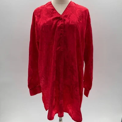 Camisa Henley de Colección Victoria's Secret Etiqueta Dorada Roja Floral Manga Larga para Dormir-M Foto 1 de 4