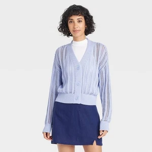 Women's Openwork Cardigan - A New Day Light Blue M - Picture 1 of 3