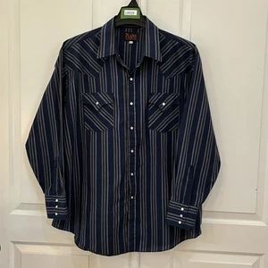 Camisa Vaquera Plains Western Wear Hombres XL Azul Rayas Perla A Presión Mangas Largas - Imagen 1 de 7