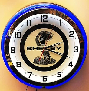 18" Shelby Tiffany Snake Double Neon Chrome Clock Cobra Mustang GT350 GT500 - Bild 1 von 2