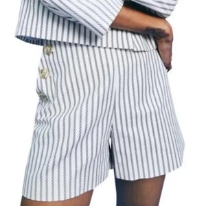 ZARA Nautical Striped High Waisted Gold Metallic Button Bermuda Shorts SZ M NWT - Picture 1 of 9