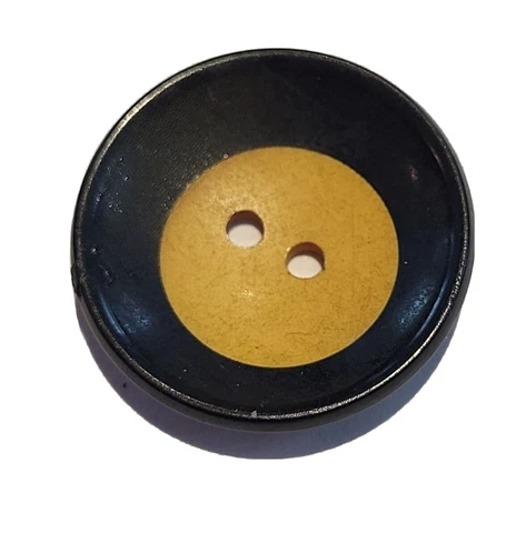 Antique Celluloid Saucer Button .88" Black Beige Concave 2-Hole Collectible 7868 Cover