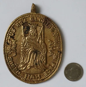 Vintage Anting Anting SANTA ERINE / CHRIST THE KING Medallion Large Brass Amulet - Picture 1 of 7