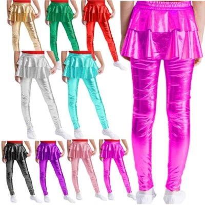 Kids Girls Tights Carnival Pants Fitness Trousers Ruffled Elastic Waistband - Image 1 of 4