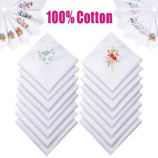 6/12Pcs Ladies Handkerchiefs 100% Cotton Hankies Flower Embroidered Lace Corner