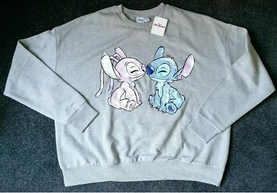 Women Disney Lilo Stitch Angel Grey Sweatshirt Jumper Sweater Pullover 12-14 UK • 24.44€