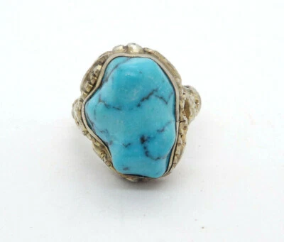 中国古董出口银装饰绿松石金块可调节戒指,9.1 克 — 第 1/4 张图片