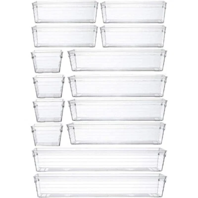 14 Pack Draw Organiser Desk Drawer Fridge Tray Makeup Storage Plastic Divider - Image 1 of 4
