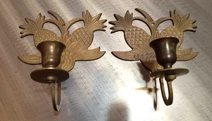 2-Vintage Brass Pineapple Wall Sconces and Candle Holder - Picture 1 of 4