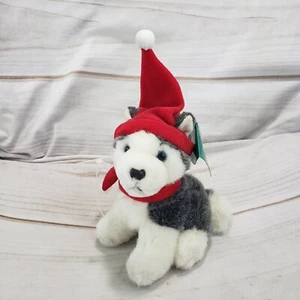 Russ Dash Husky Dog Plush Stuffed Toy Santa Hat Scarf With Tag Mini 5 Inch - Picture 1 of 10
