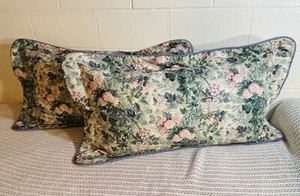 Vintage Laura Ashley Ashbourne Floral Hydrangea 2 King Pillow Padded Shams - Picture 1 of 14