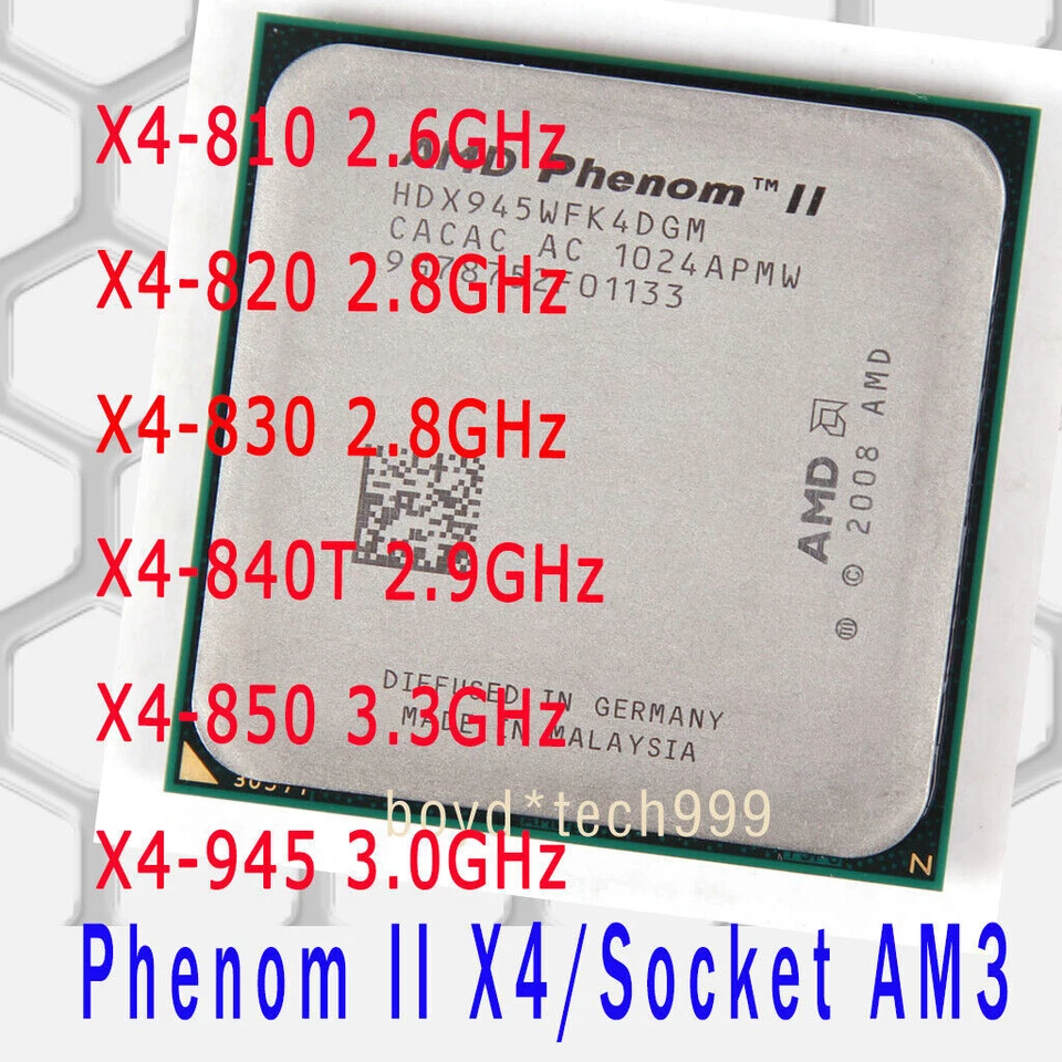 AMD Phenom II X4 810 X4 820 X4 830 X4 840T 850 X4 945 Socket AM3 CPU Processor - Image 1 of 1