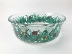 Ladybugs in Grass Hand Painted Glass Serving Bowl (USA) Signed by Diane - Picture 1 of 7
