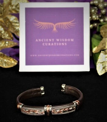 Cuff Bracelet/Copper and Brown Leather-Handmade- Gift Box/Free Shipping-BL03110 - Image 1 of 4