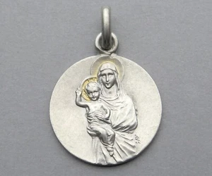 French, Antique Religious Sterling Pendant. St Virgin Mary & Jesus Christ. Medal - Picture 1 of 4