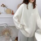 Womens Long Sleeves Fashion Loose Baggy Knitted Sweater Half High Neck Pullover