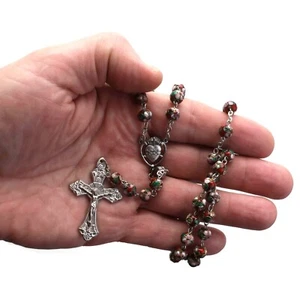 Rosario Cattolico Cloisonne Rosso Perline Sacro Cuore Donna Italia 18" - Foto 1 di 4